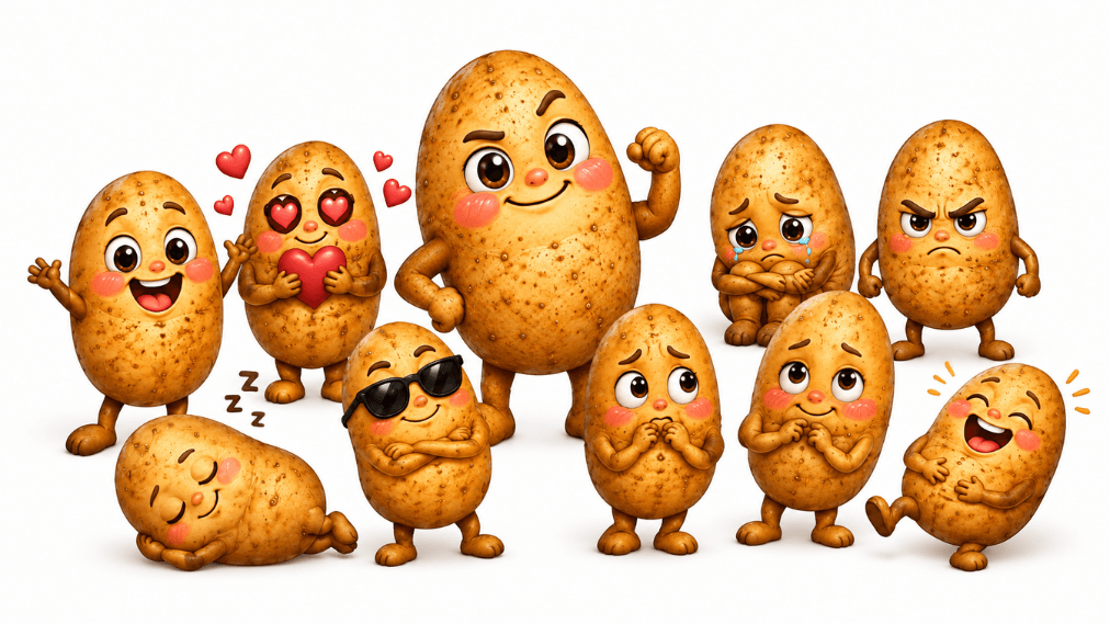 A collection of friendly potato characters
